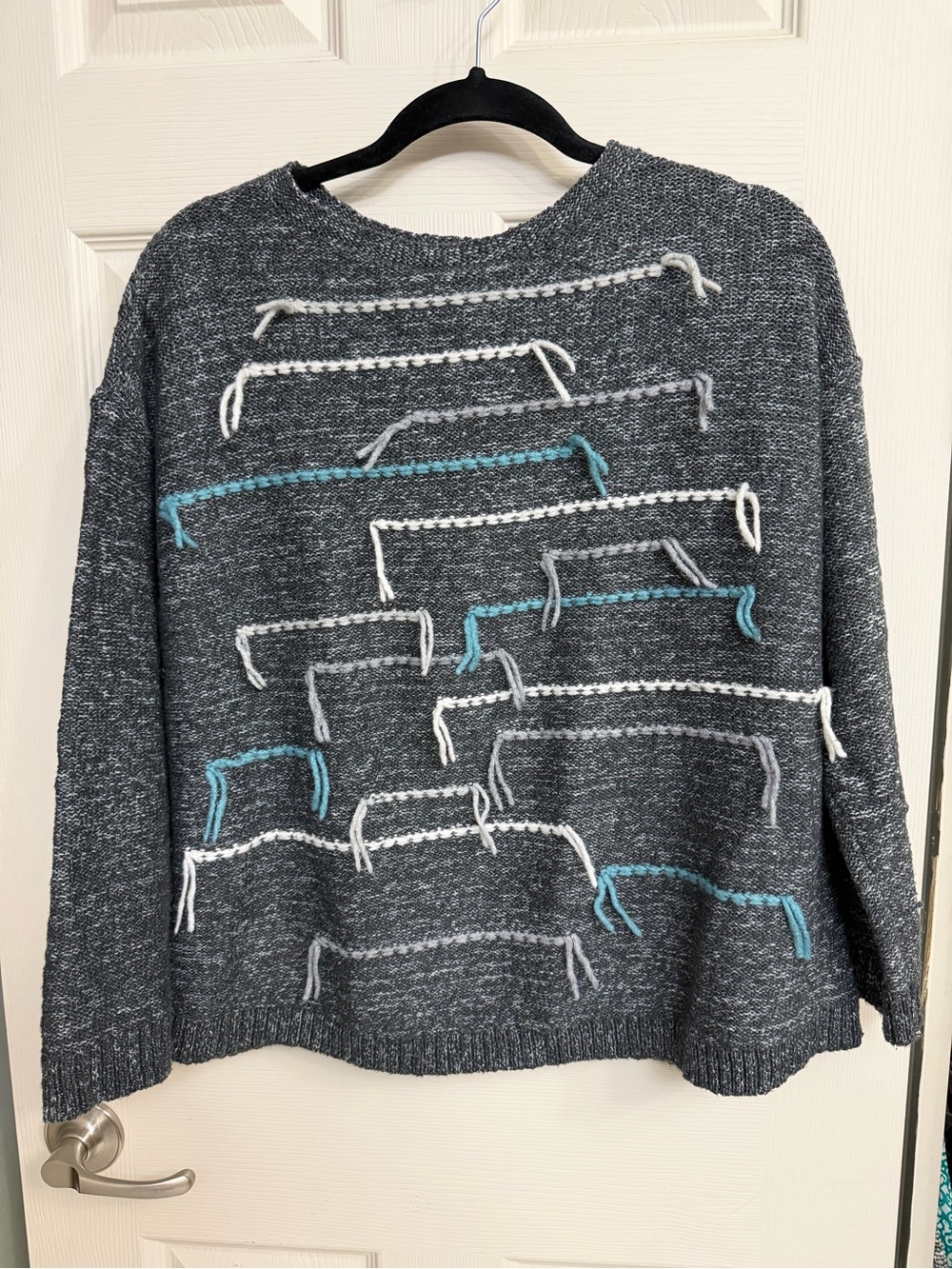 JJill Gray Sweater - Teal & White Accent